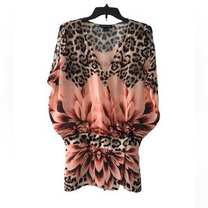 Marciano Leopard/Floral Print Coverup Dress/Kimono- XS